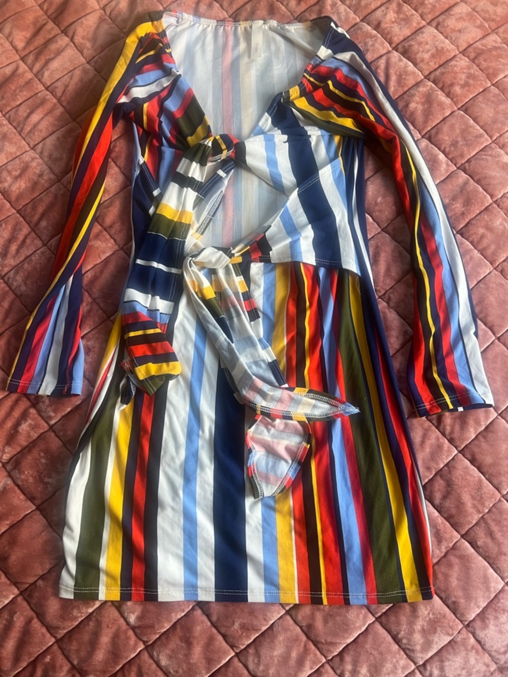 Striped Tie-Front Women's Dress in Multicolor